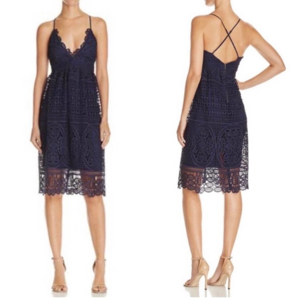 BARDOT French Navy Versailles Lace Midi Dress 6 / S